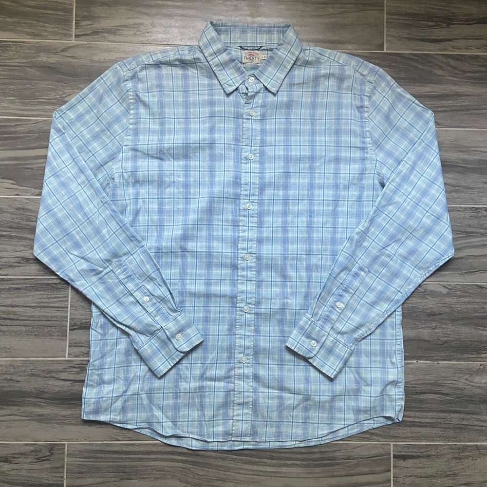 Faherty Sky Blue Plaid Casual Shirt